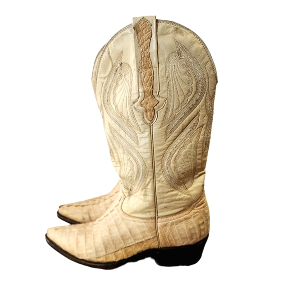 RODEO BRAVO Boots Croc Skin Tan Leather Western Cowboy Work Boots Mens SZ 7.5 - Picture 1 of 10